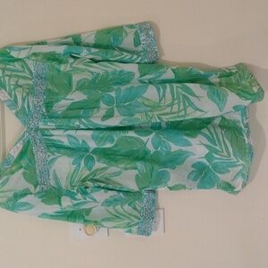 Christian Soriano tropical blue beachy Green cotton voile tunic top blouse M